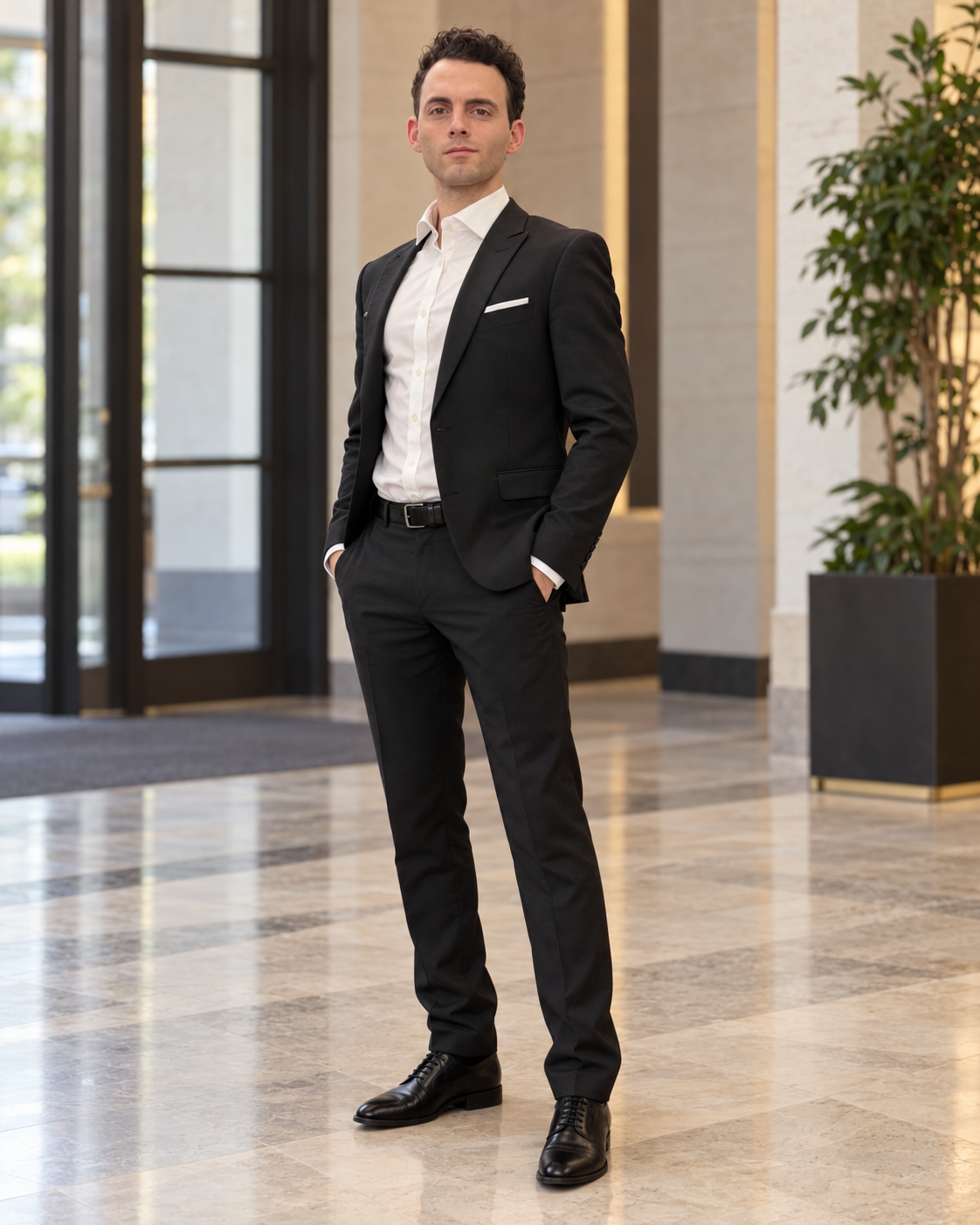 Full-length portrait of Daniele Borghi in an indoor setting