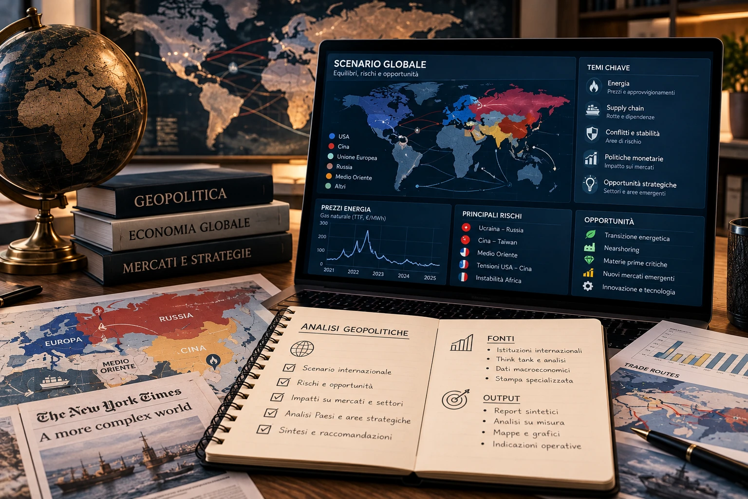 Geopolitical analysis, global scenarios, energy and supply chains